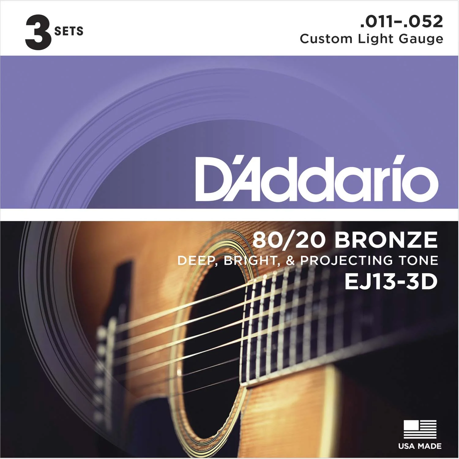 D'Addario Phosphor Bronze 11-52 Acoustic Strings (EJ26-3D) 3 Pack