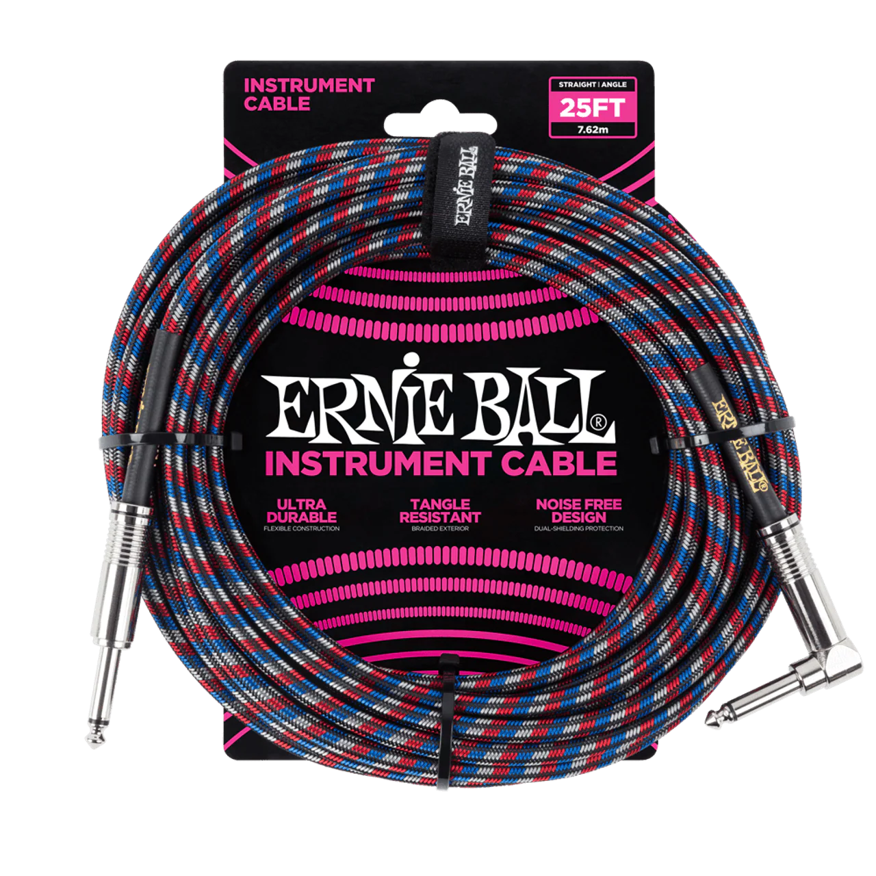 Ernie Ball 25ft Braided ST/RA- Red/White/Blue