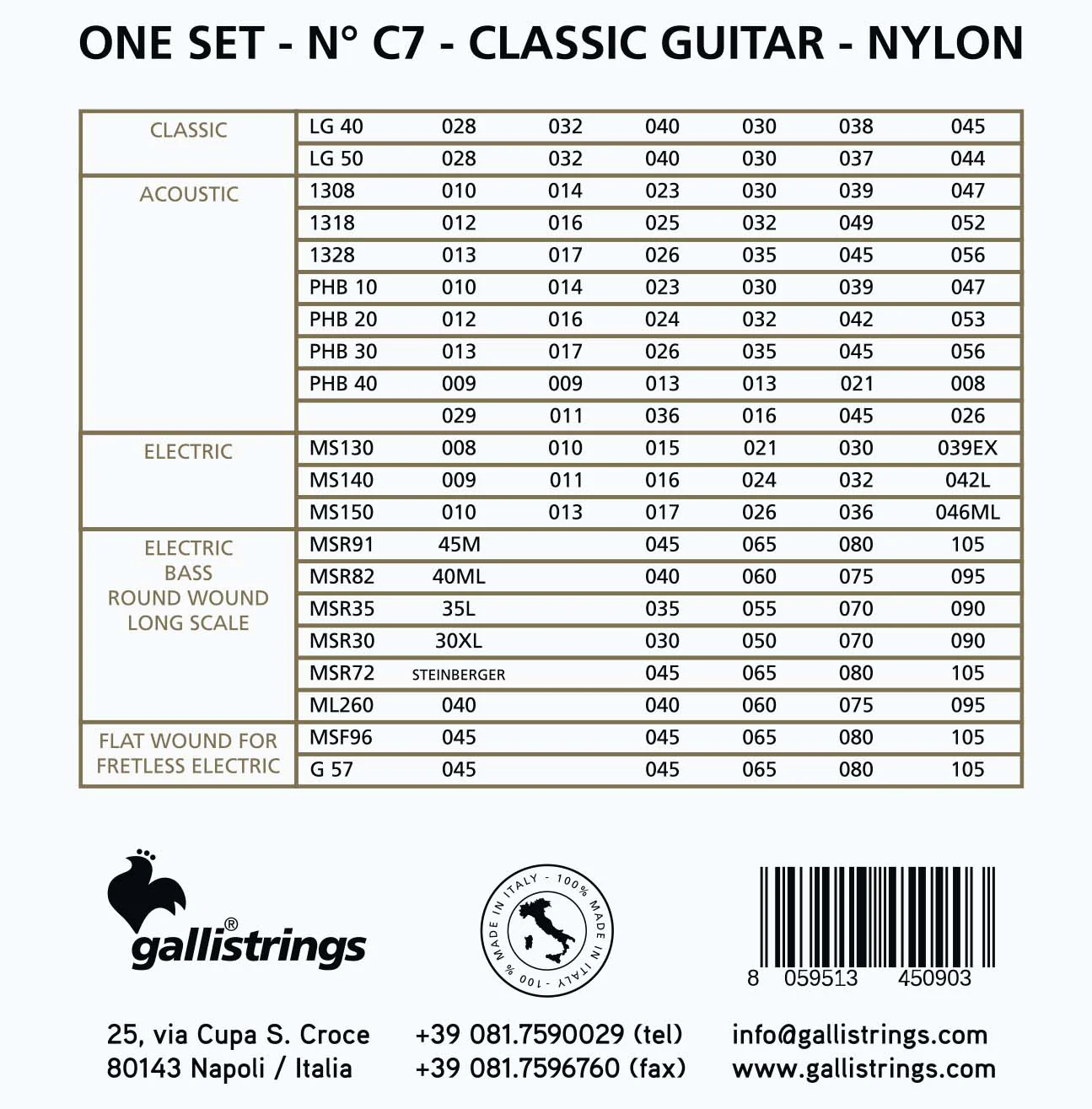 Galli Strings C7 Classical Nylon With Ball End - Image 2