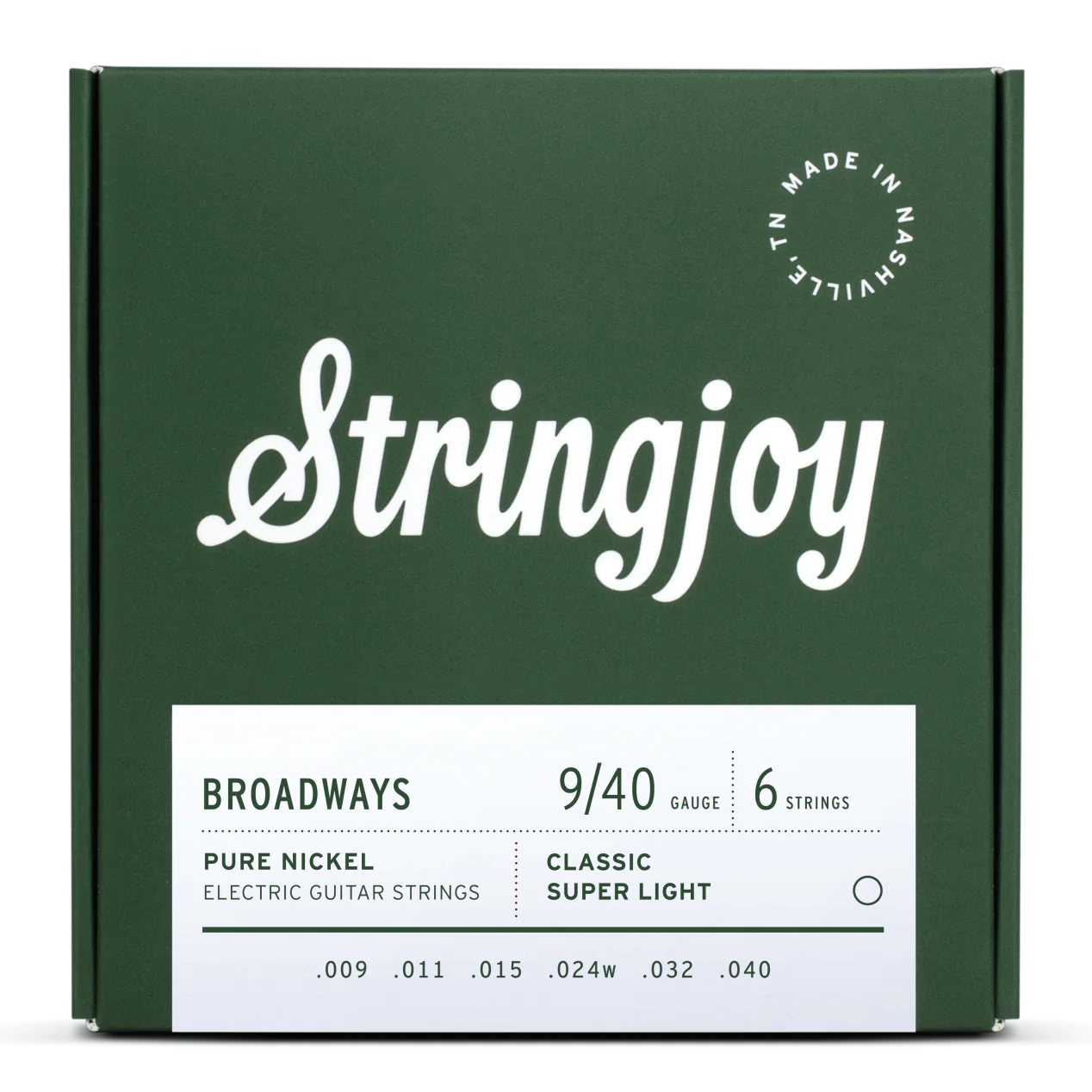 Stringjoy Broadways - Electric Classic SUPER LIGHT Gauge 9-40 Pure Nickel Strings